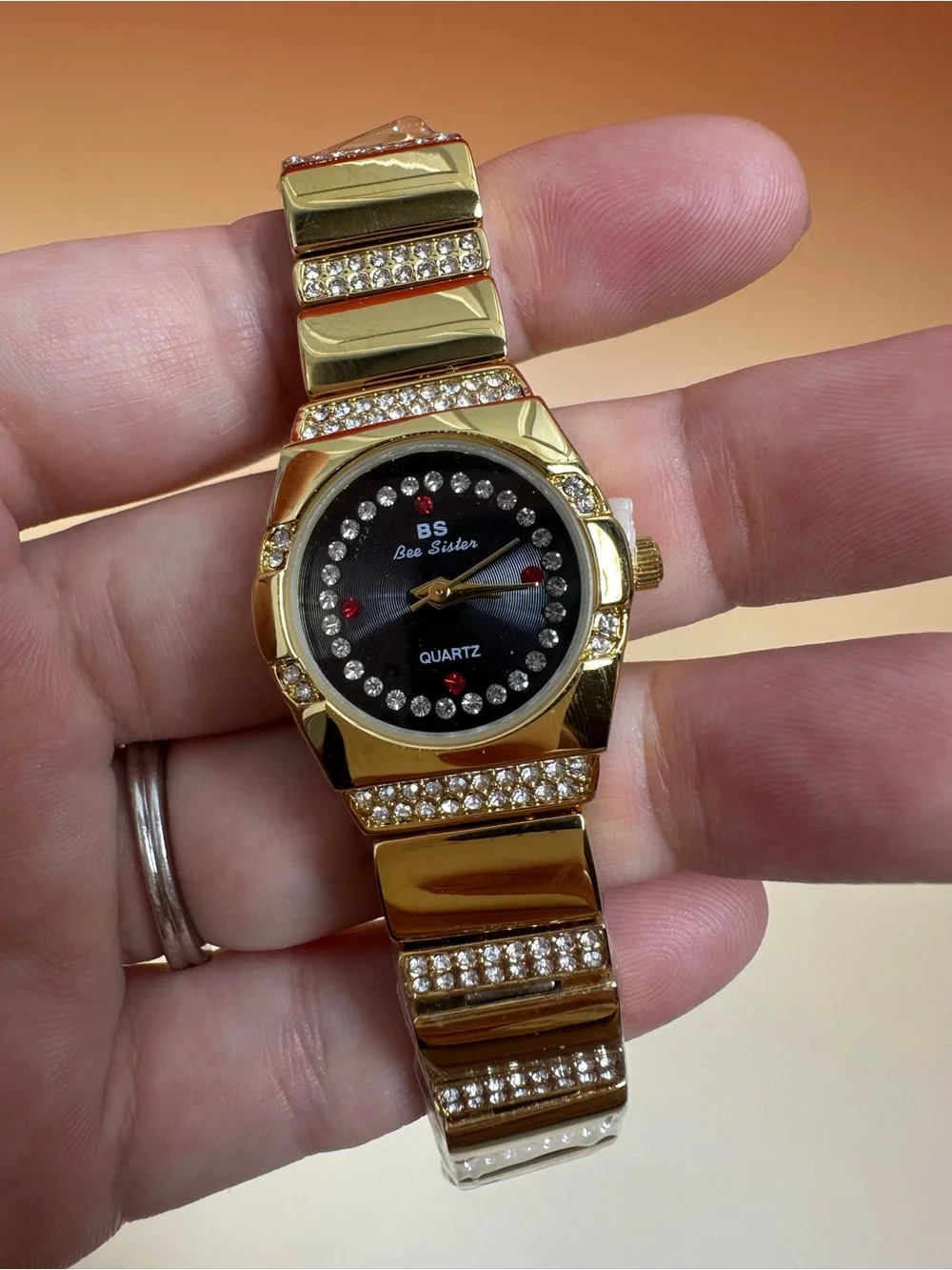 Gold-Tone Quartz Fashion Smartwatch with Black Dial